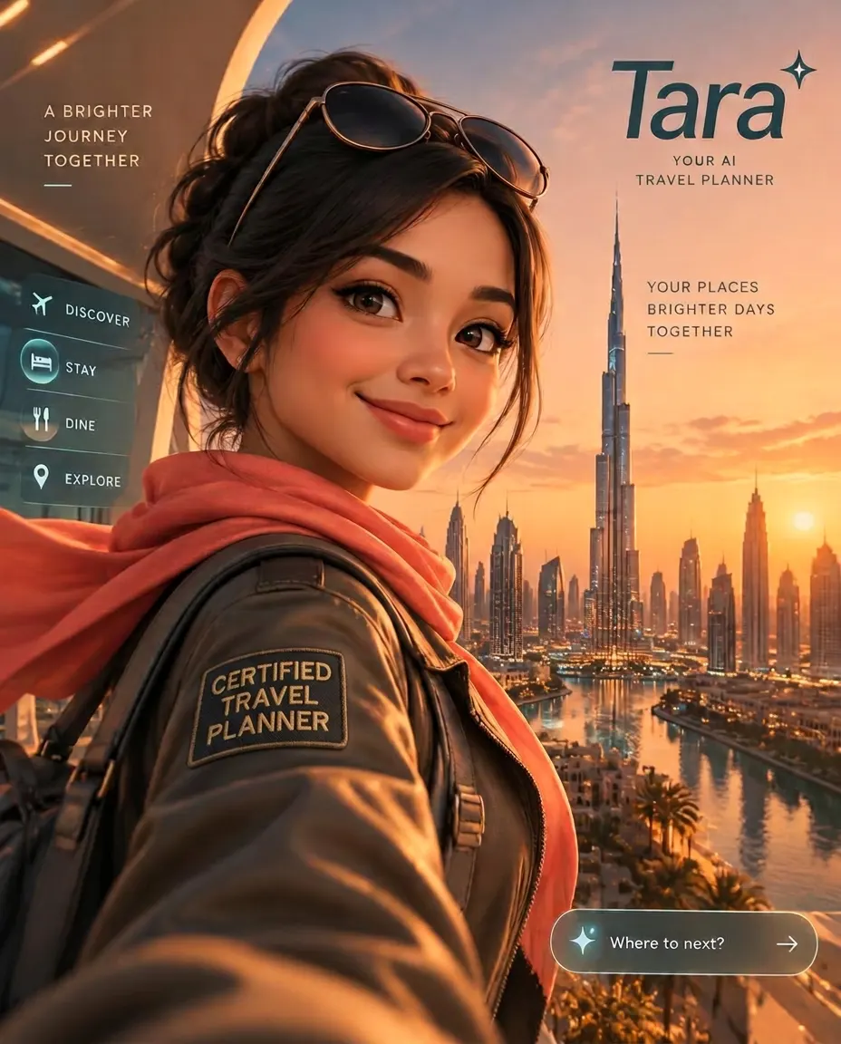 Tara, the Tara Fly AI travel guide, smiling